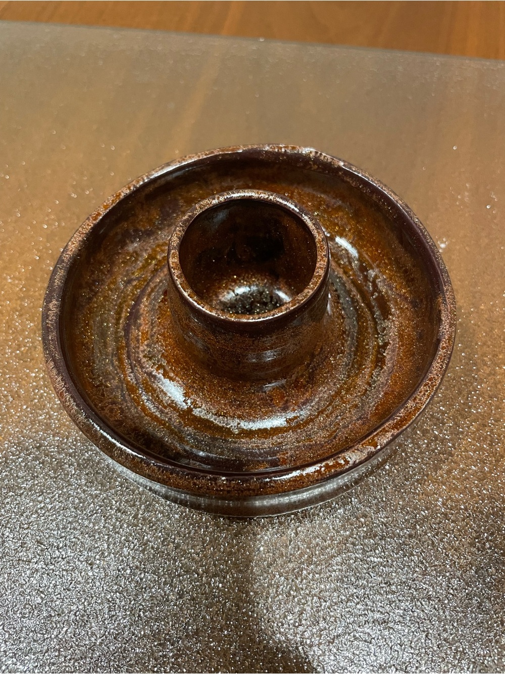Brown Glazed Ceramic Candle Holder - Elegant Table Accent